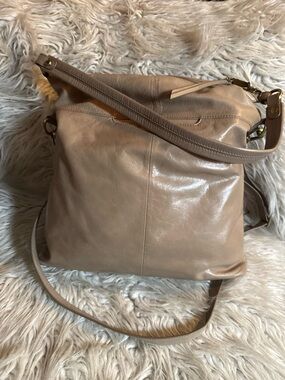 HOBO Taupe Leather Shoulder Bag with Adjustable Strap